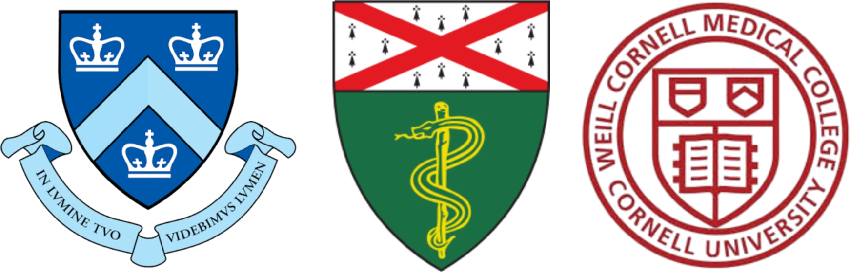 Columbia University, Yale School of Medicine, and Weill Cornell Medical College crests